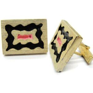 Rectangle Black & Pink Pat Pend Heavy Cufflinks Tux Shirt Dress Suit Vintage